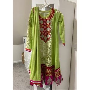 3 pc Green Pakistani/Indian Dress